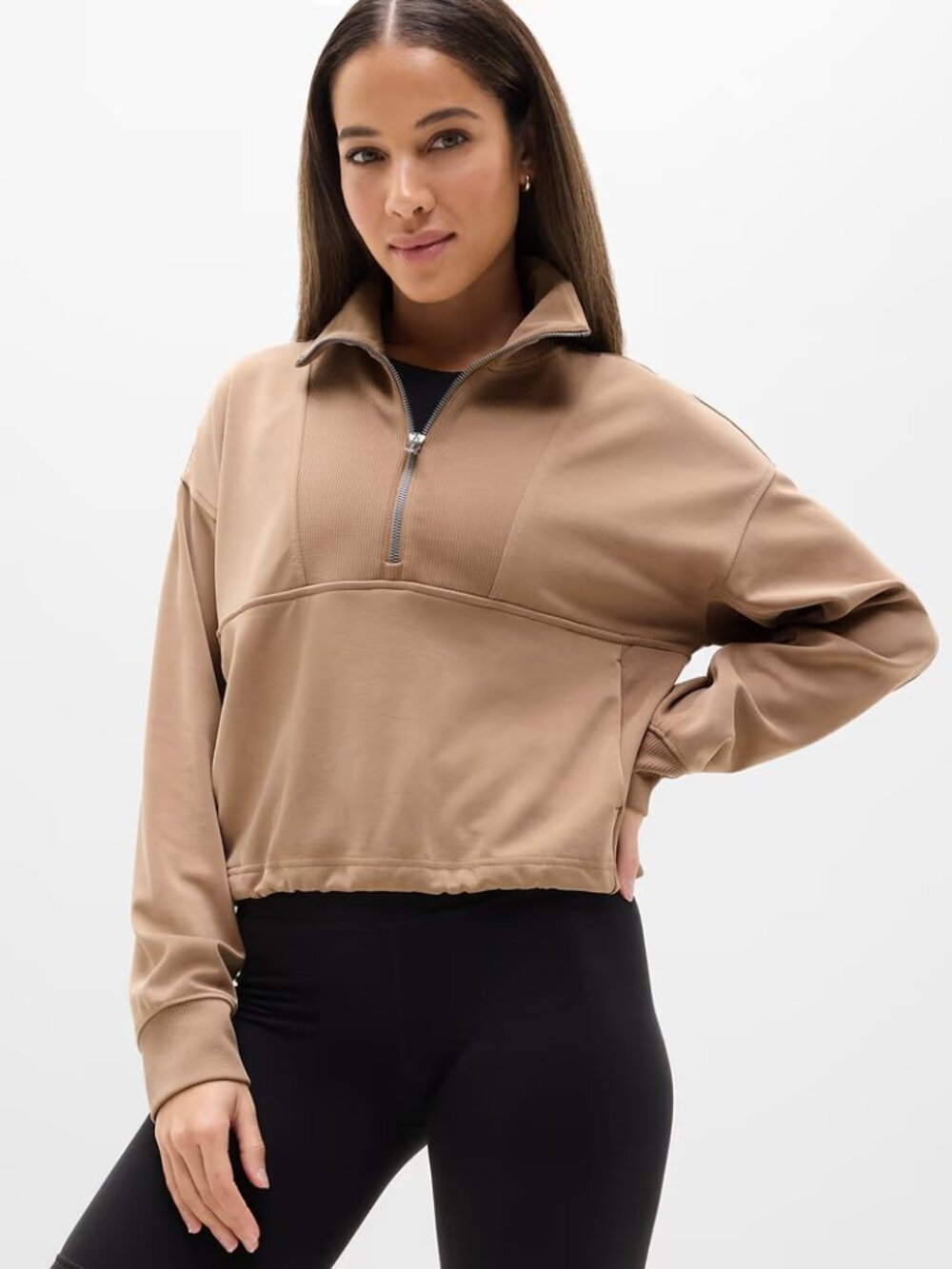 New Athleta 1X Seasoft Rib 1/4 Zip Popover Bluff 1X Plus